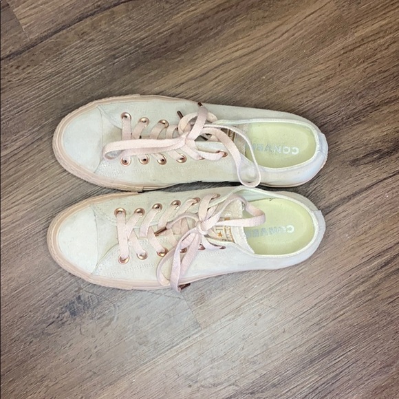 Suede Low Top Converse with Rose Gold Accents - Picture 2 of 8
